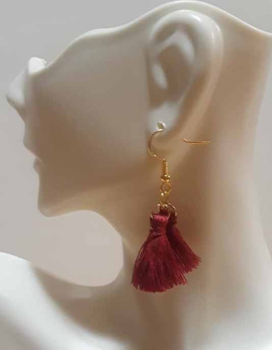 Double Tassel Short Fashion  Earring - burgundy